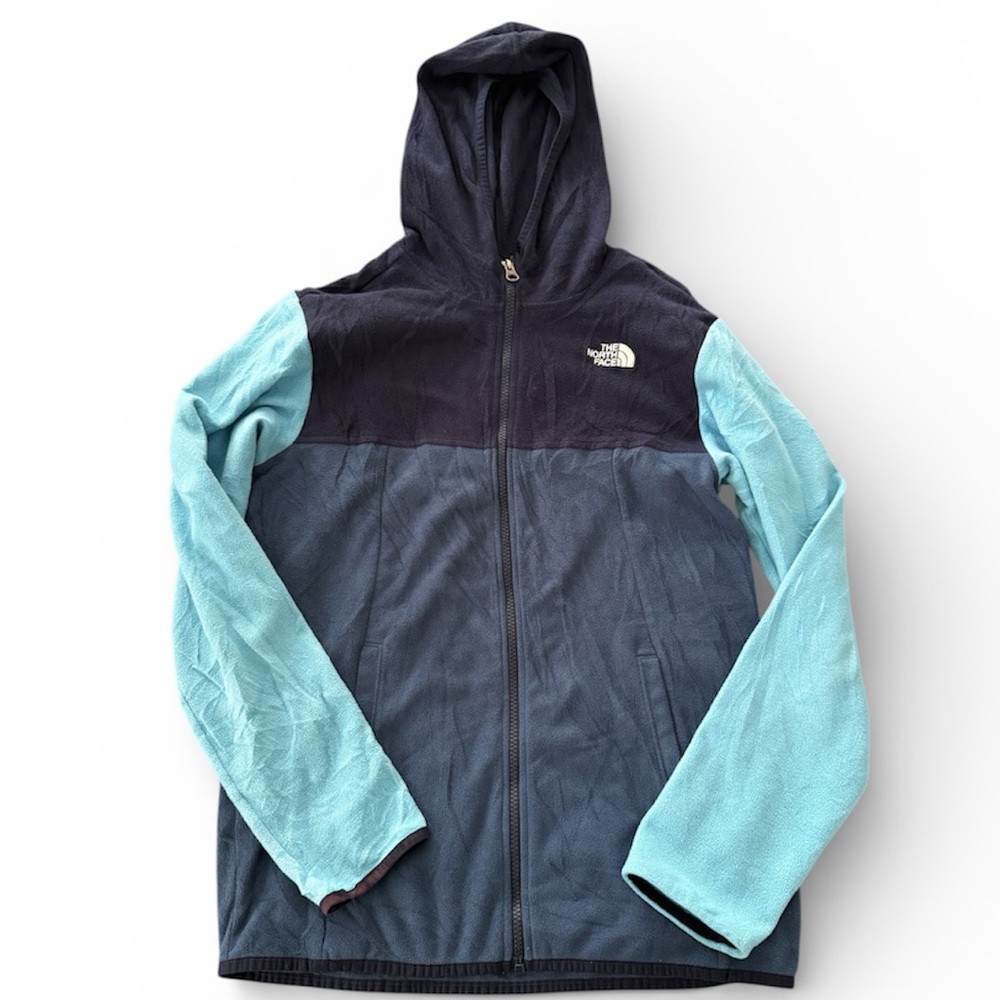 The North Face Boys XL Fleece Jacket with Hood - Teal and Navy
